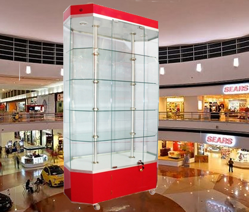 Vitrina Diamantes, chapa, luz y ruedas 45 x 85 x 180 cm