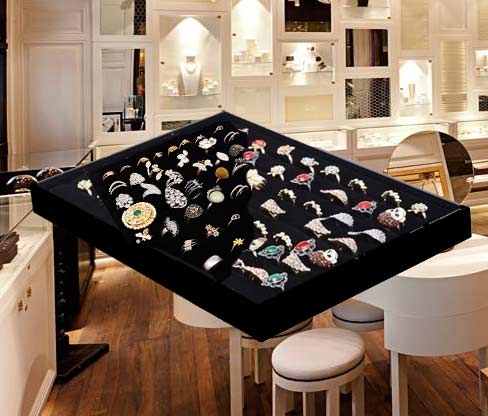 Estuche de exhibición de anillos para mostrador, terciopelo negro en venta