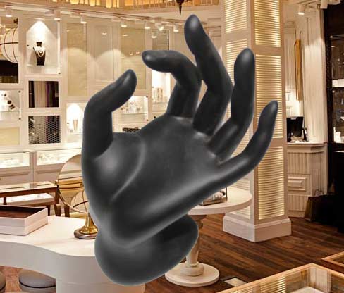 EXhibidor de anillos de porcelana en forma de mano, color negro en venta